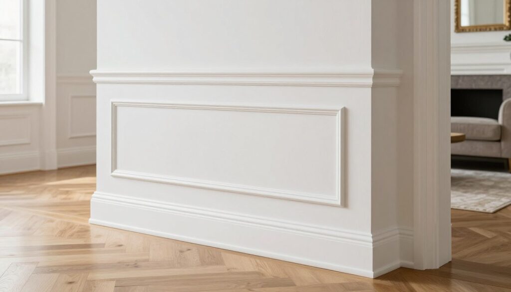 Eleganckie wnętrze z wysokimi listwami przypodłogowymi polimerowymi w stylu klasycznym