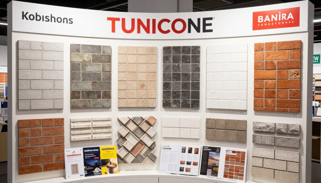 Ekspozycja produktów różnych producentów cegły dekoracyjnej