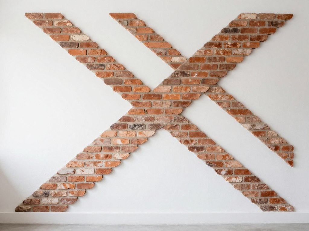 Geometryczny wzór z cegły dekoracyjnej na ścianie