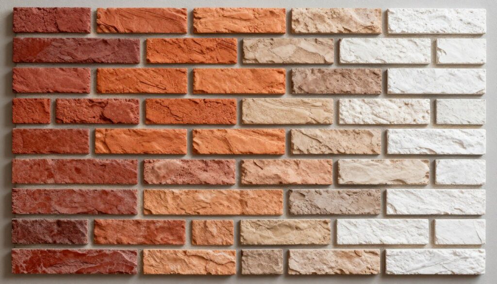 Paleta kolorów cegły dekoracyjnej od czerwieni po biel