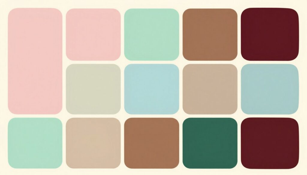 Paleta kolorystyczna stylu vintage z pastelowymi odcieniami, przygaszonymi barwami i ciepłymi akcentami