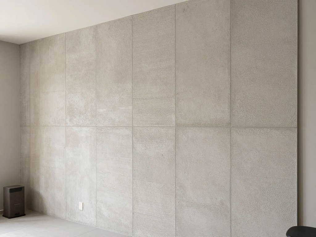 Płyty gipsowe imitujące beton architektoniczny na ścianie w salonie