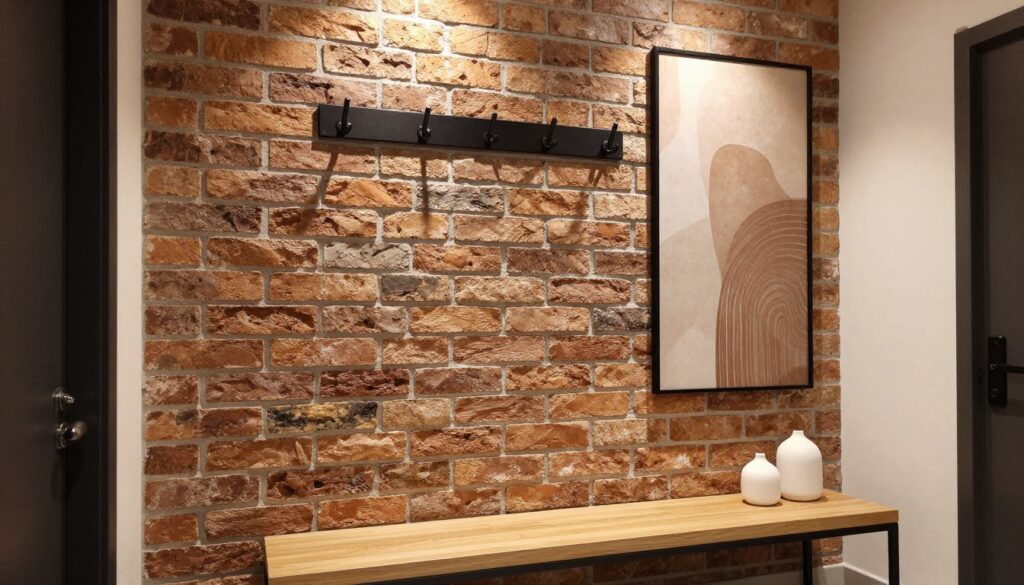 Przedpokój z cegłą dekoracyjną