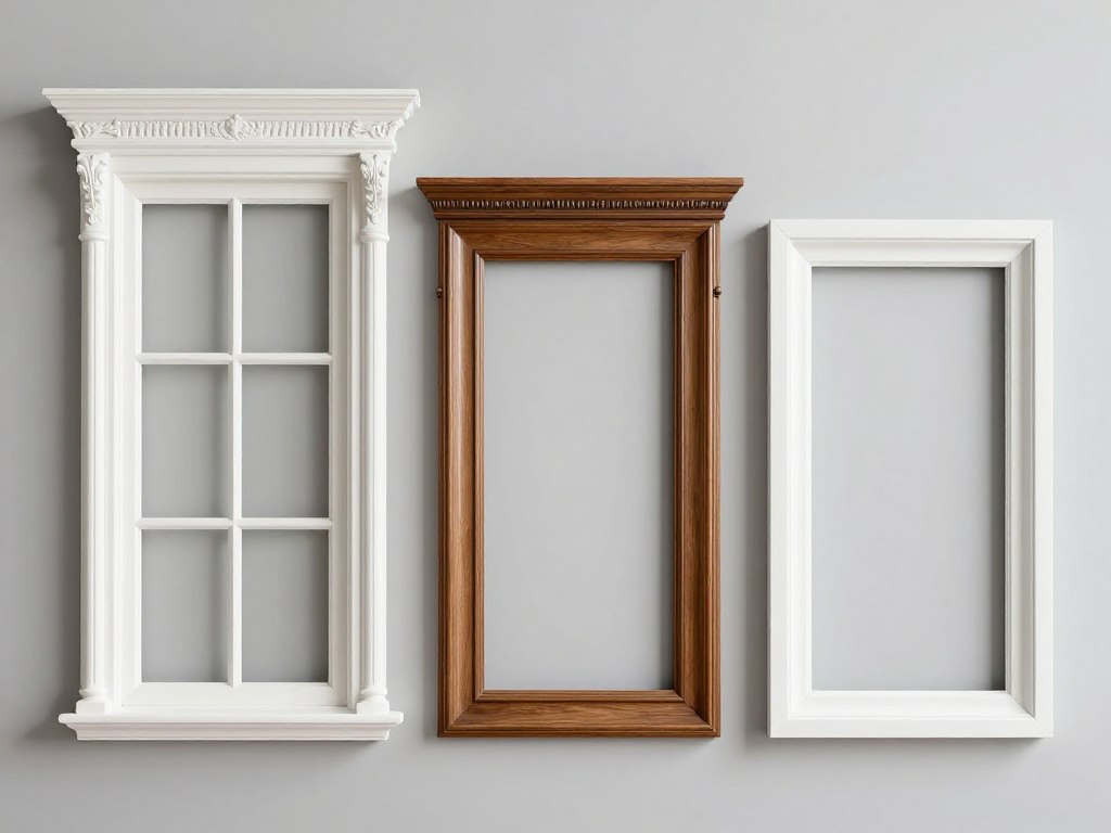 Różne style obudowy okien wewnętrznych - francuski z sztukateriami, vintage z drewnianymi ramami i nowoczesny minimalistyczny