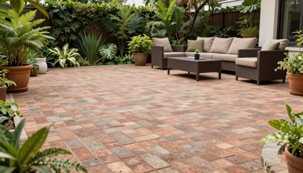 Taras wykończony płytkami ceglanymi