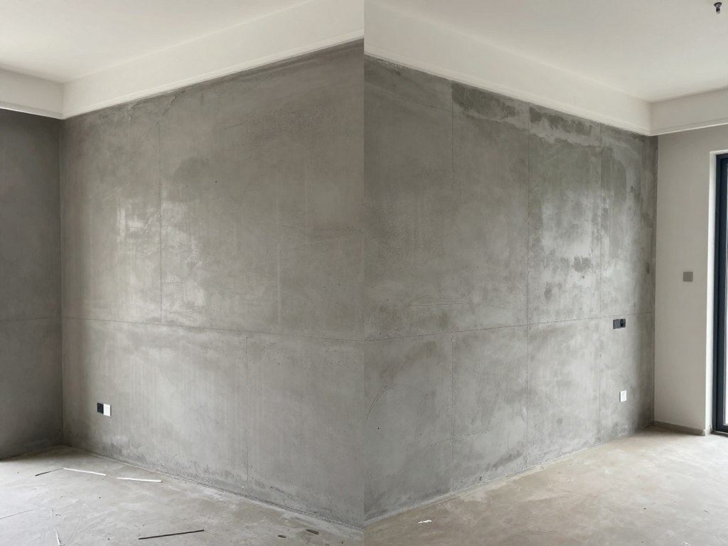 Efekty końcowe samodzielnie wykonanej imitacji betonu na ścianie