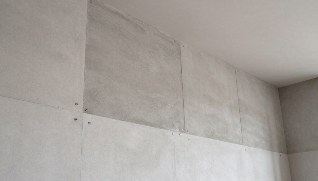 Montaż płyt gipsowych imitujących beton na ścianie