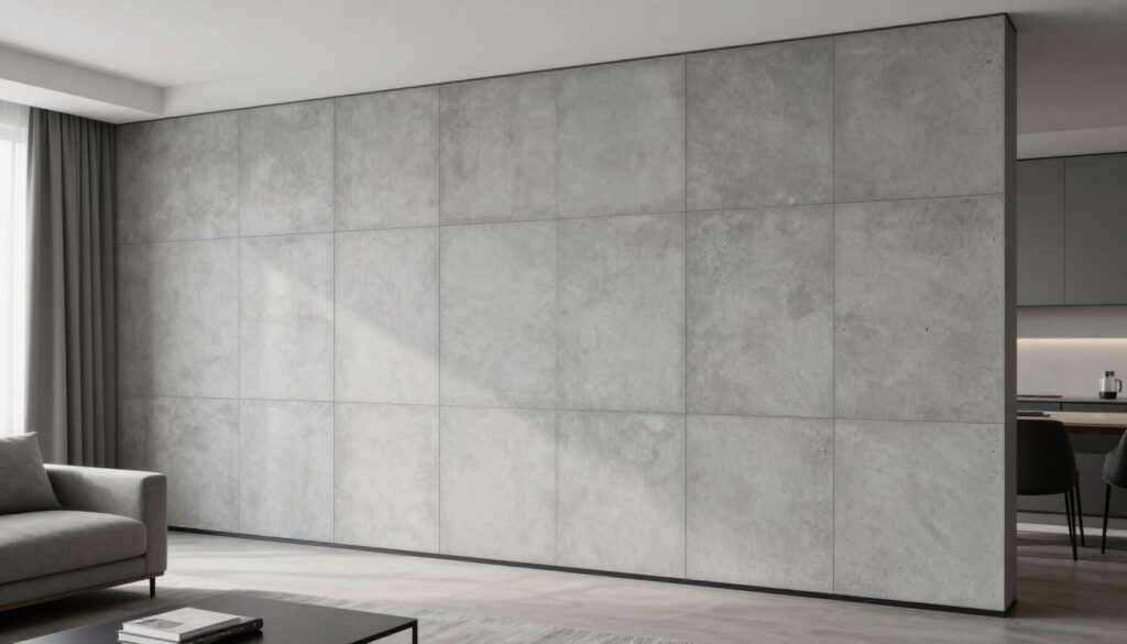 Panele imitujące beton na ścianie w nowoczesnym wnętrzu