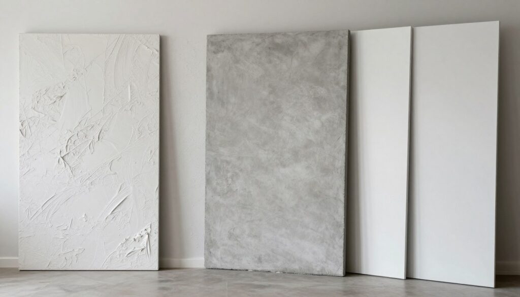 Porównanie różnych metod imitacji betonu na ścianie w jednym wnętrzu