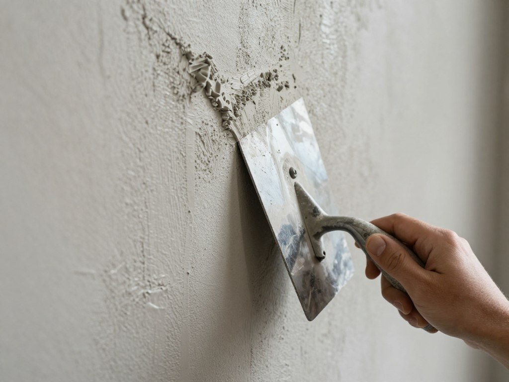 Proces nakładania tynku imitującego beton na ścianę