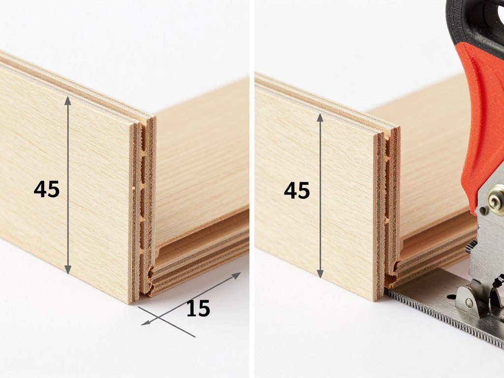 Porównanie cięcia listew MDF w narożnikach wewnętrznych i zewnętrznych