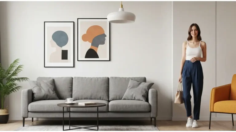 Obrazy nad kanapą w salonie glamour - proporcje, kolor i funkcja - hero image