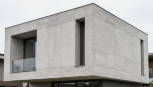 Nowoczesny dom z płytami betonowymi elewacyjnymi w minimalistycznym stylu