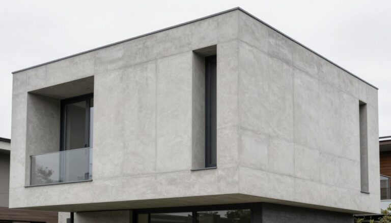 Nowoczesny dom z płytami betonowymi elewacyjnymi w minimalistycznym stylu