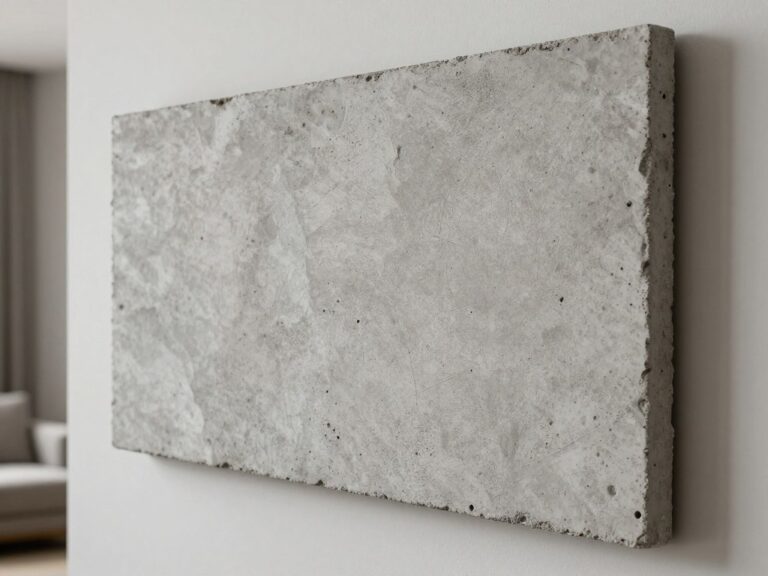 Płyta z betonu architektonicznego o porowatej strukturze na ścianie w nowoczesnym salonie