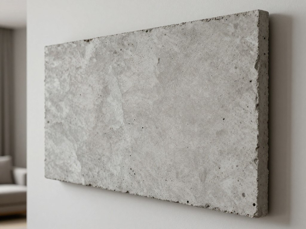 Płyta z betonu architektonicznego o porowatej strukturze na ścianie w nowoczesnym salonie