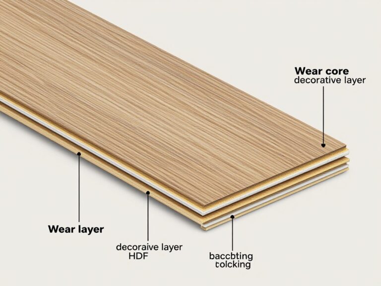 Przekrój panelu laminowanego pokazujący strukturę warstw