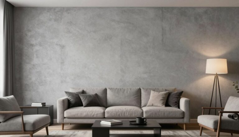 Nowoczesne wnętrze z imitacją betonu na ścianie w salonie