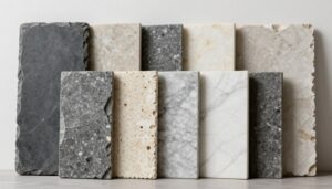 Różne rodzaje kamienia dekoracyjnego wewnętrznego ułożone obok siebie