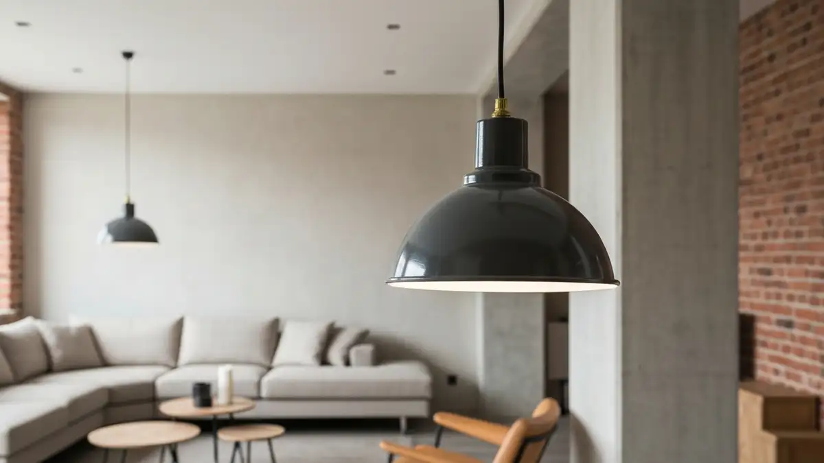 Lampa wisząca w salonie industrialnym - proporcje, kolor i funkcja - hero image