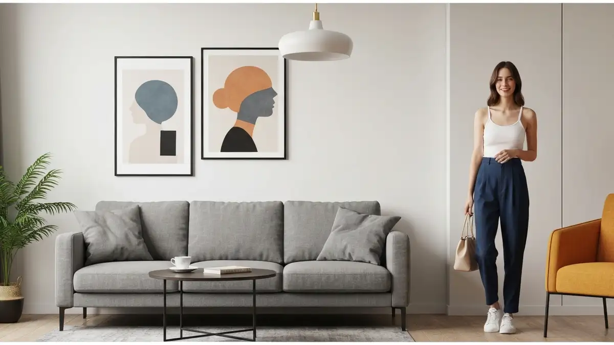 Obrazy nad kanapą w salonie glamour - proporcje, kolor i funkcja - hero image