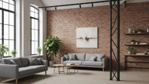 Obrazy nad kanapą w salonie industrialnym - proporcje, kolor i funkcja - hero image