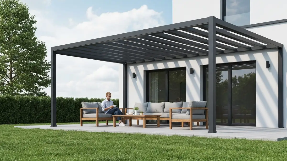 Pergola przyścienna w domu nowoczesnym - wymiary, trwałość i aranżacja - hero image
