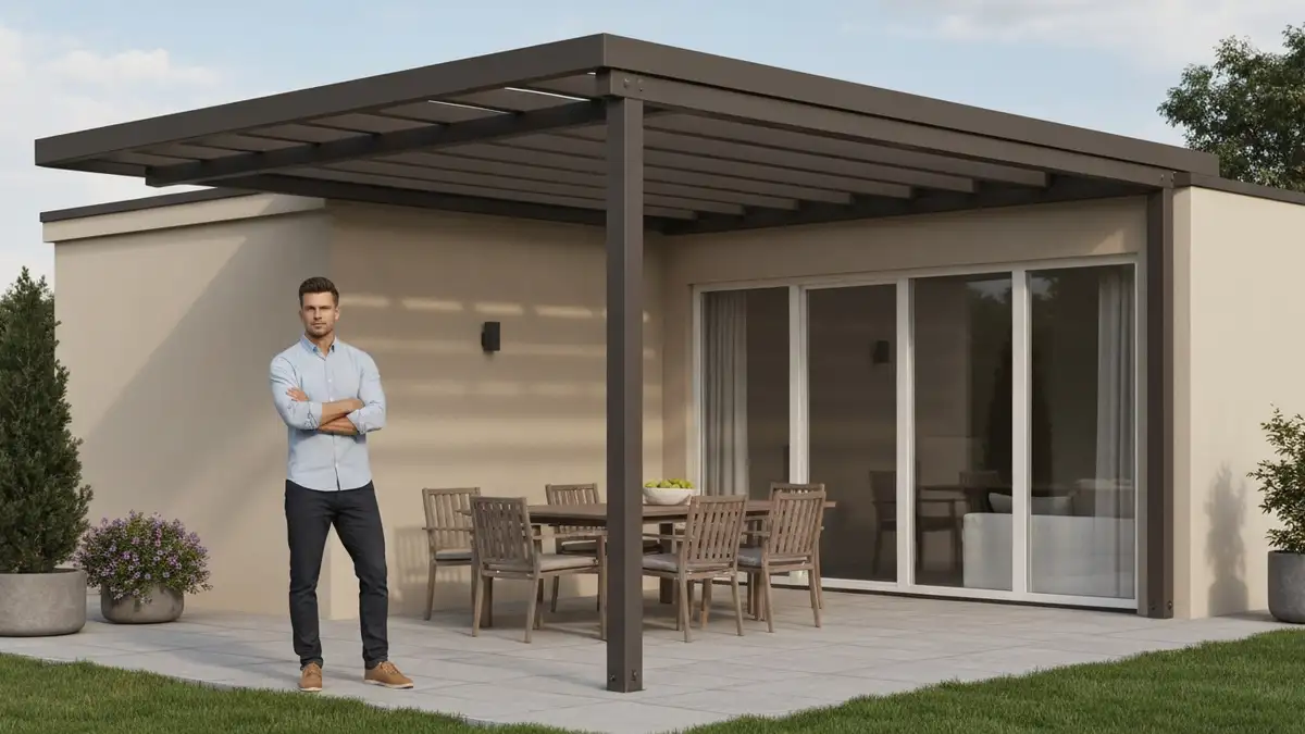 Pergola tarasowa przyścienna - wymiary, montaż i zadaszenie - hero image